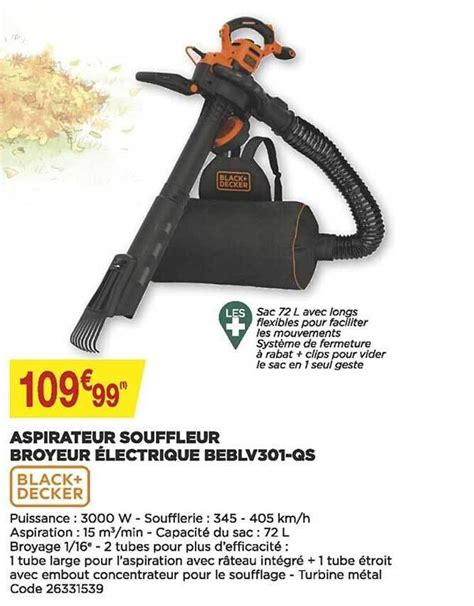 Promo Aspirateur souffleur broyeur électrique beblv301 qs black