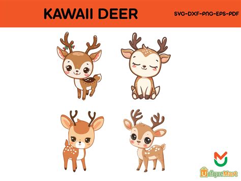 Kawaii Deer Illustration SVG Bundle Graphic By Uniquemart Creative