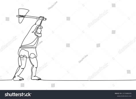 Single One Line Drawing Prehistoric Man Stock Vector Royalty Free