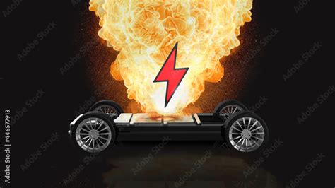 Stockillustratie EV Battery On Fire And Burning Electric Vehicle