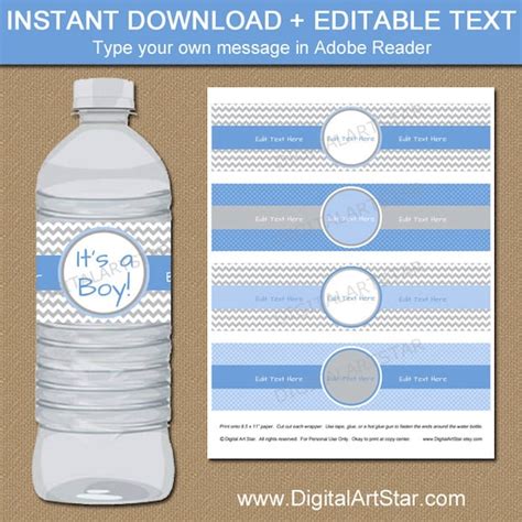 Baby Boy Water Bottle Labels, DIY Printable Baby Shower Water Bottle ...