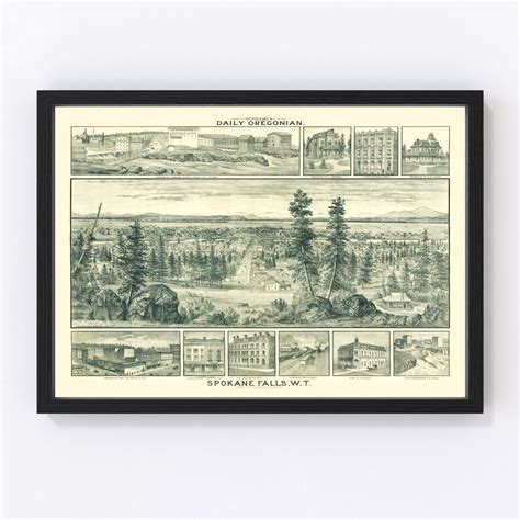 Vintage Map Of Spokane Falls Washington 1880 By Teds Vintage Art