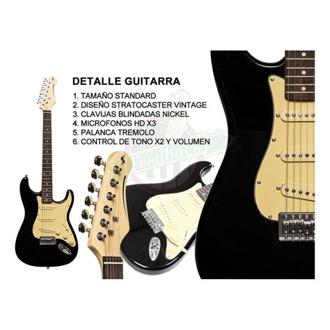 Pack Guitarra Electrica Stratocaster Amplificador Stagg Pro Packses Bk