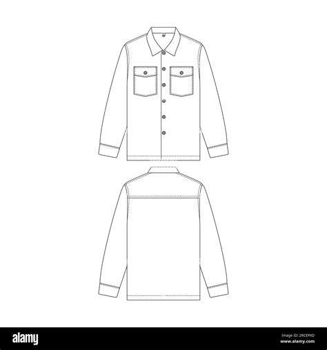 Template Long Sleeve Work Shirt Vector Illustration Flat Design Outline Clothing Collection