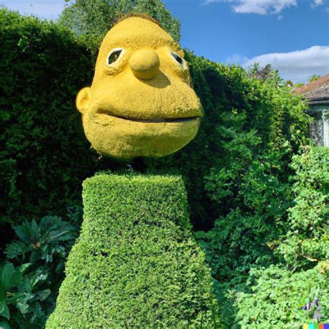 "A topiary hedge cut in the shape of Homer Simpson" : dalle2