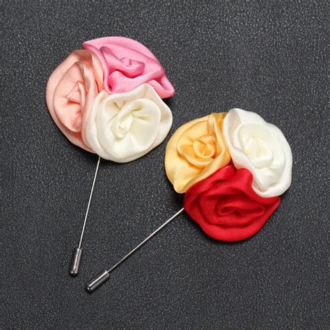 Mdiger Flower Silk Men S Brooches Label Pins Fabric Elegant Three