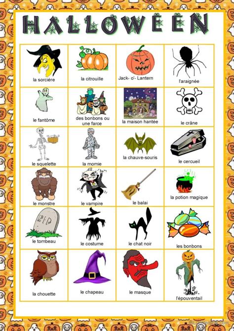 Halloween Affiche Dictionnaire Vis English Esl Worksheets Pdf Doc