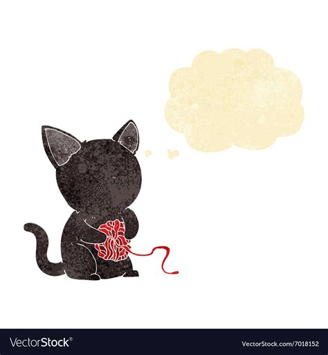 Cartoon Cute Black Cat Playing With Ball Of Yarn Vector Image