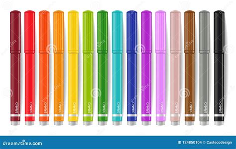 Colorful Markers Set Vector Realistic D Detailed Illustrations Stock