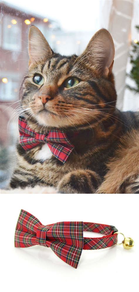 Bow Tie Cat Collar Set Hearthside Red Tartan Plaid Collar