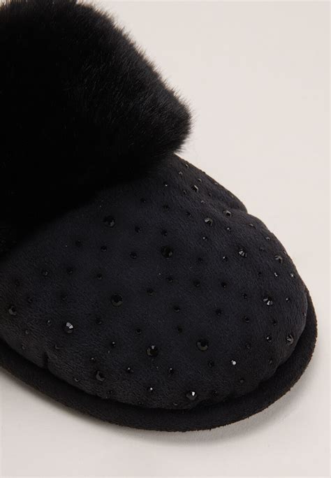 Womens Black Sparkle Mule Slippers Peacocks