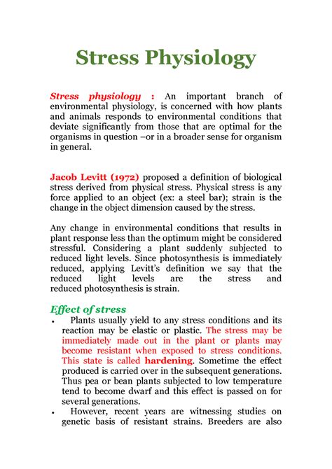 Stress Physiology Stress Physiology Stress Physiology An Important