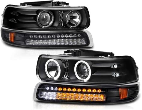 Vipmotoz Black Led Halo Ring Projector Headlight Led Strip Front Bumper Parking