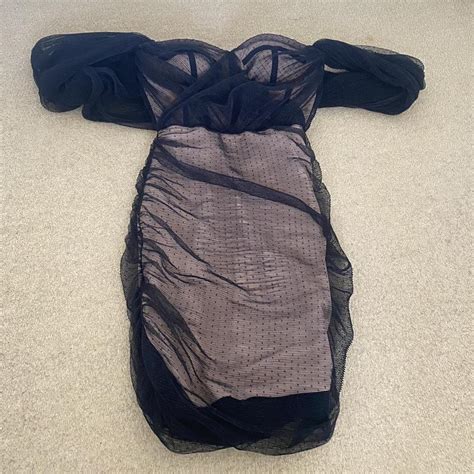 Fashion Nova Black Mesh Nude Dress Ruched Can Be Depop