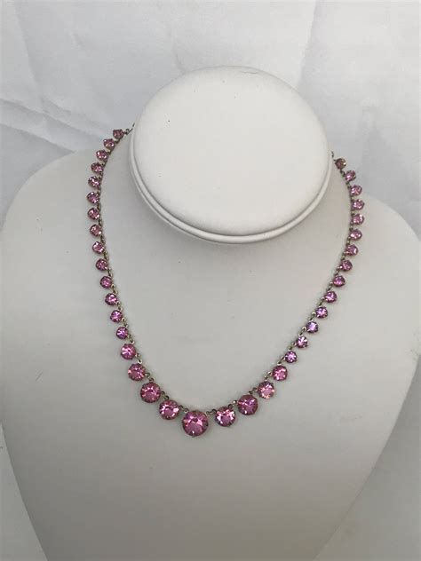 Vintage Pink Rhinestone Necklace Wedding Jewelry Gorgeous Pink