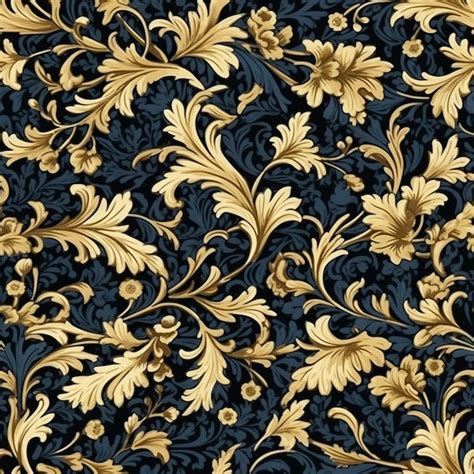 Premium Photo | A blue and gold floral background with gold leaves ...