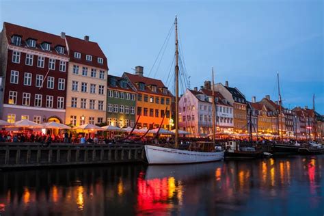 Nyhavn at night in Copenhagen, Denmark. — Stock Photo © bukki88 #73613875