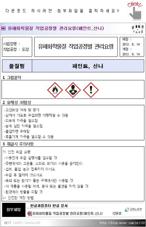 유해화학물질 작업공정별 관리요령페인트신나 네이버 블로그