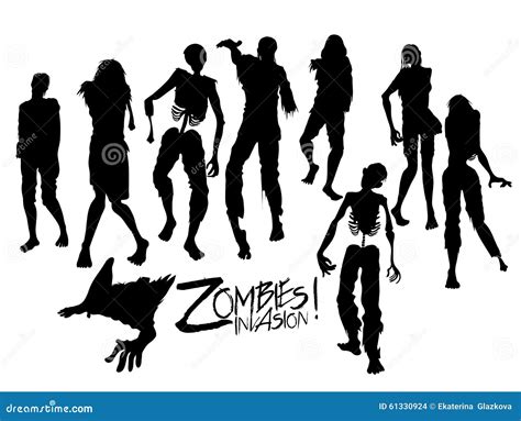 Zombie Silhouettes Walking Forward Stock Vector Illustration Of