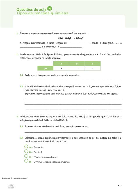 Reações Quimicas 8 Ano Exercícios Química Para Ensino Médio Docsity