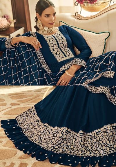 Navy Blue Georgette Readymade Abaya Style Anarkali Suit 148338