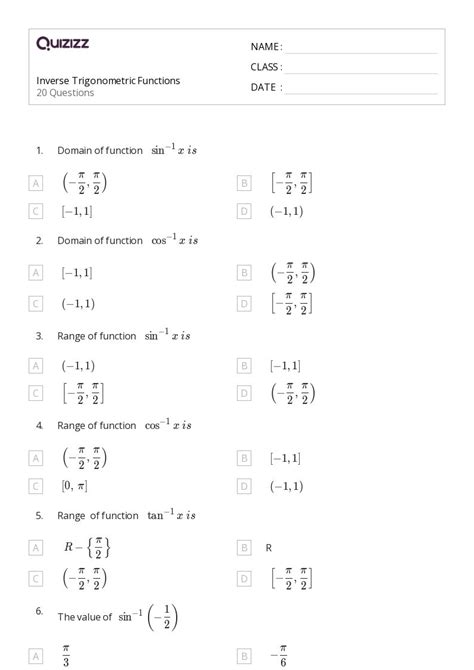 Derivatives Of Trigonometric Functions Worksheets For Th Class On