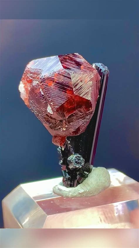 Red Garnet On Schorl From Pakistan Minerali