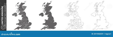 Set Of 4 Political Maps Of United Kingdom With Regions Isolated On