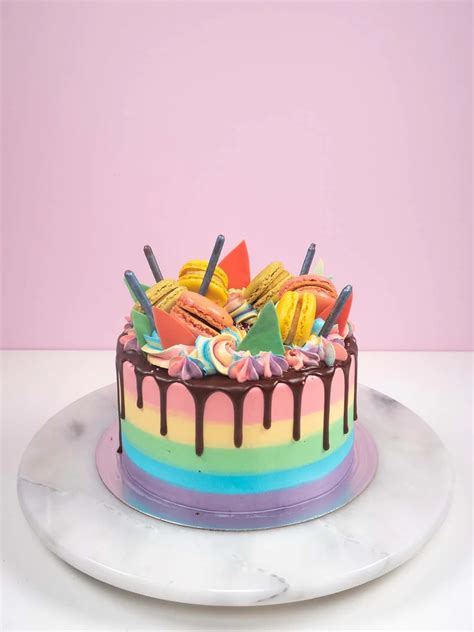 Rainbow Cake With Macarons Toppings 2 Pound Your Koseli Celebrations