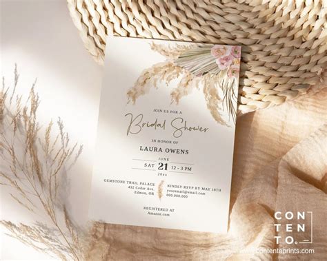 Editable Pampas Grass Bridal Shower Invitation Tropical Etsy