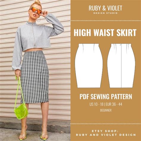 High Waist Pencil Skirt Pdf Sewing Pattern For Woven Fabric Etsy