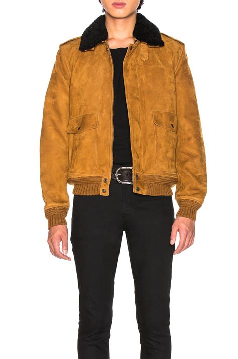 Saint Laurent Shearling Flight Jacket In Bourbon Black FWRD