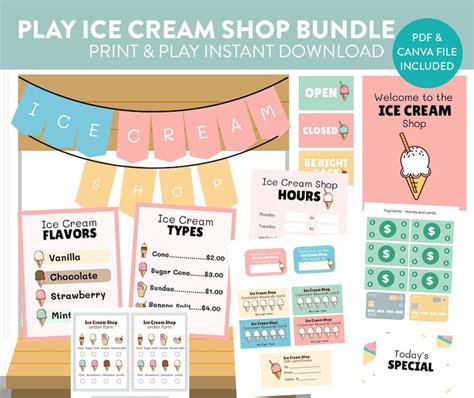 Ice Cream Shop Pretend Play Set Printable Instant Download Etsy