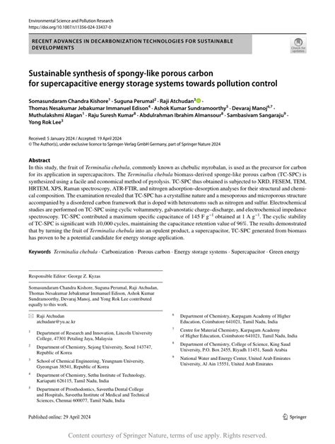 Sustainable Synthesis Of Spongy Like Porous Carbon For Supercapacitive