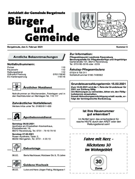 Ausf Llbar Online Mitteilungsblatt Der Gemeinde Bergatreute Ihr