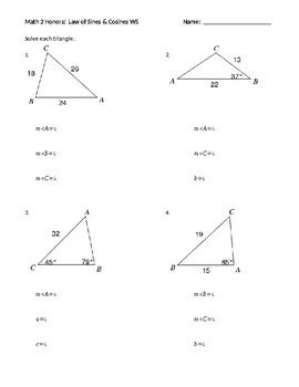 Law Of Sines And Cosines Worksheet With Answers