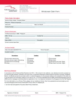 Fillable Online Insurance Company Windscreen Claim Form Fax Email Print