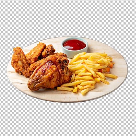 Frango Frito Batatas Fritas E Ketchup Fundo Png Transparente