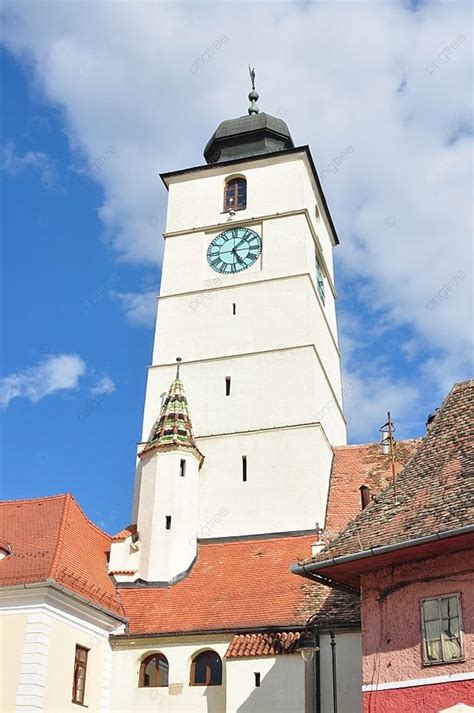 Sibiu City Romania Council Tower Landmark Architecture Photo Background