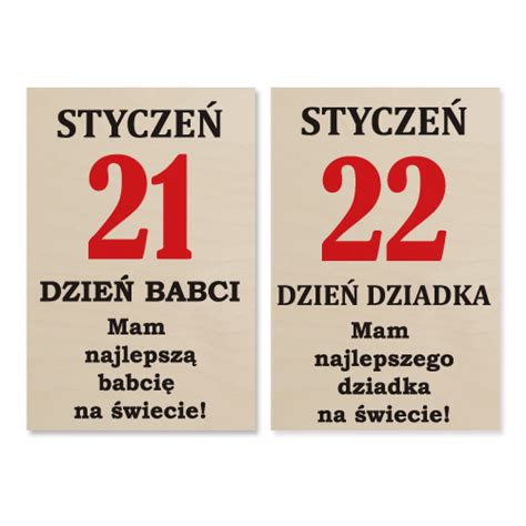 Kartki z kalendarza ze sklejki Dzień Babci i Dziadka