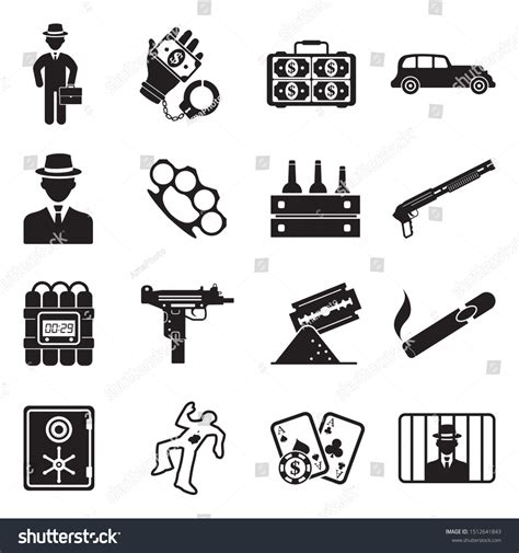 Mafia Icons Black Flat Design Vector: เวกเตอร์สต็อก (ปลอดค่าลิขสิทธิ์