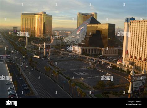 Aerial Golden Sunrise On Las Vegas Strip Near Luxor Mandalay Bay