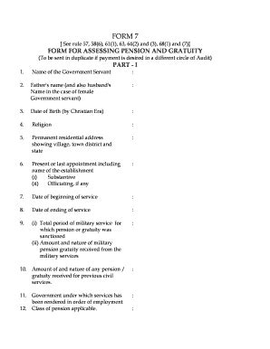 Fillable Online Form For Assessing Pension And Gratuity Form 7 Pdf