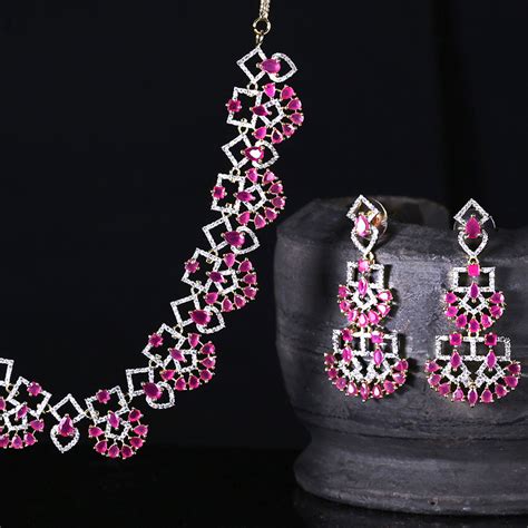 Yellow Chimes Luxurious Looks Pink American Diamond Studded Designer