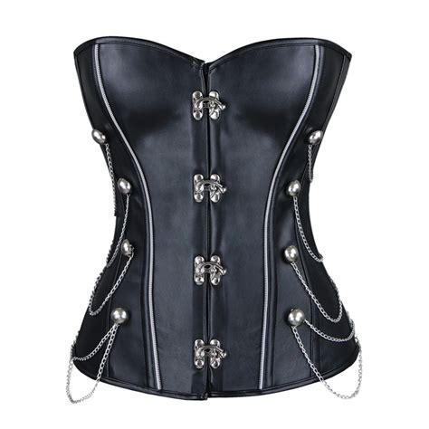 Steel Boned Steampunk Retro Black Faux Leather Overbust Corset N11010