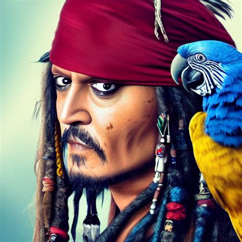 Krea Ai Johnny Depp As Jack Sparrow With A Parrot On The S