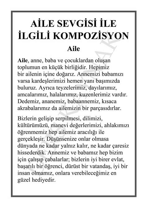 Aile İle İlgili Kompozisyon Yazı Aile Sevgisi ve Önemi