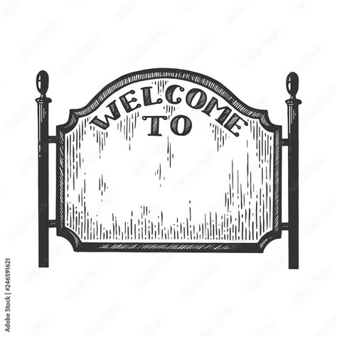 City welcome road sign vector illustration. Scratch board style ...