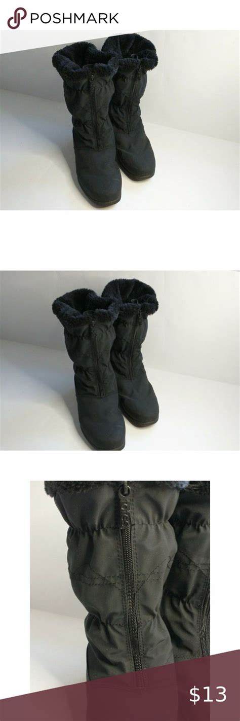 Totes Womens Size 9M Faux Fur Lined Boots Black Quilted Front Zipper Boots Fur Lined Boots ...