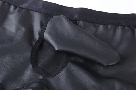Pu Leather Penis Pouch Mesh Net Funny Gay Mens Underwear